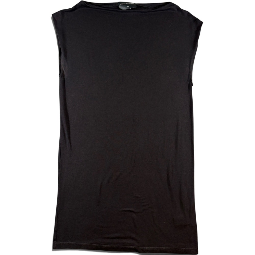 Modern Citizen | Black Viscose Lycra Boat Neck Sleeveless Tunic Top | Large